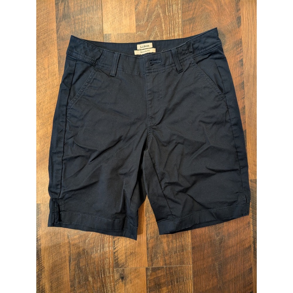 LL Bean Favorite Fit Chino Shorts Navy Blue Cotton Blend Size 2 Reg 509386